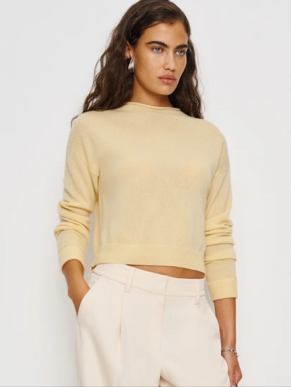 Reformation Monique Cashmere Mockneck Sweater Size XS NWT Parmesan Fall